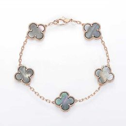 Designer Jewellery Luxury Bracelet Link Chain Vanca v Golden Clover Five Flower Bracelet Womens Thick 18k Rose Gold Natural Fritillaria 9CG1