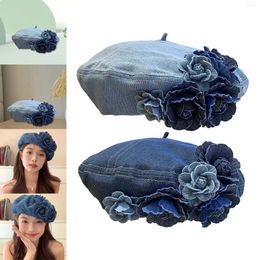 Berets Women Beret Hat Casual Decorations Birthday Gift Classic Headwear Stylish Denim Cap For Festival Outdoor Traveling Hiking Fall