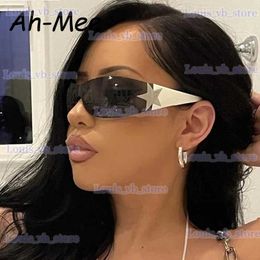 Sunglasses Y2K Rimless Punk One Piece Sunglasses Women Goggle New Luxury Brand Shades Sun Glasses Female Five Star Wrap Around Eyewear T240227