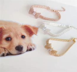 Dog Collars Leashes Bling Crystal Diamond Collar Puppy Pet Shiny Bowknot Rhinestone Necklace For Small Medium Dogs Cat Supplies7595417