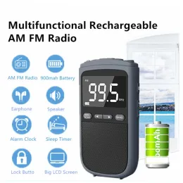 Radio Outdoor Weather Broadcast AM/FM Portable Radios Pocket Receiver Stereo Speaker Rechargeable Radio with Alarm Clock