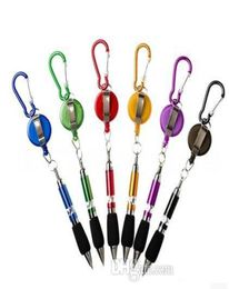 5 Colors Retractable Badge Reel Golf Scoring Ballpoint Pen Belt Clip Carabiner Travel Keychain Pen Snap Hook8445426