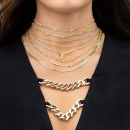 3mm width thin plain cuban link chain 4mm bezel cz european women gold Colour chain choker necklace valentines day gift215l