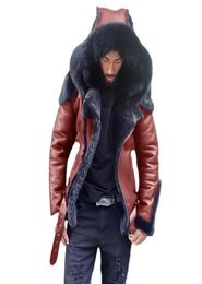 Men039s Fur Faux Artificial Leather Coat Winter Large Size Jacket with Collar and Long Sleeve Wool Lining Casual 2210249956530