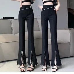 Women's Pants Elegant High Waist Flare Pant For Women Casual Office Lady Straight Long Trousers Brand Fashion Suit 2024 B61