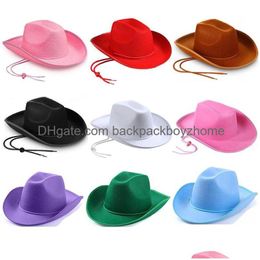 Party Hats Western Cowboy Hats Plain Cowgirl With Adjustable Pl-On Closure Dstring For Costume Party Wedding Stage Performance Drop De Dhysx