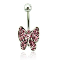 Brand New Navel Rings 316L Stainless Steel Barbells 2 Color Rhinestone Bow Belly Rings Body Piercing Jewelry8336849