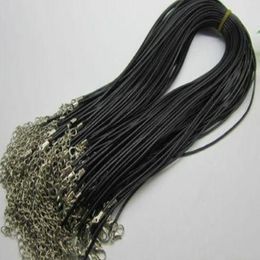 1mm 1 5mm 2mm 3mm 100pcs Black adjustable Genuine REAL Leather Necklace Cord For DIY Craft Jewellery Chain 18'' with Lobst194r