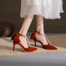 Dress Shoes 8cm High Heels Women Wedding For Bride Elegant Fashion Large Size Banquet Stiletto Sexy Red Beaded