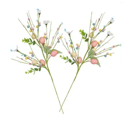 Decorative Flowers 2 Pieces Artificial Easter Egg Stem Flower Wreath Art Decor Branches For Office