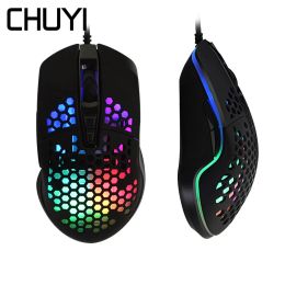 Mice Wired RGB Gaming Mouse Hollow Porous Honeycomb Ergonomic Mause Lightweight Coloured Glare Electric Mice For Laptop PC Notebook