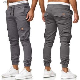 Men's Pants Cargo Pants Men Skinny Jeans Trousers Elastic Waist Drawstring Grey Men Pants Fashion Streetwear Flap Pockets Casual Pants 2022 T240227