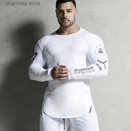 Men's T-Shirts Men Bodybuilding Long Sleeve Shirt Male Casual Fashion Skinny T-Shirt Gym Fitness Workout Tees Tops Running Quick Dry Clothing T240227