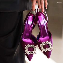 Dress Shoes Autumn Design Silk Women Pumps Crystal Strange Style High Heels Comfortable Party Wedding Bride Purple