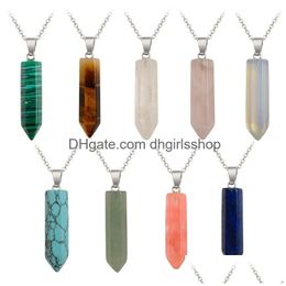 Pendant Necklaces Shape Necklaces Hexagonal Prism Natural Stones Healing Point Chakra Crystal Quartz Gemstone Turquoise Opal Stone Pen Dheoy