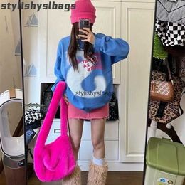 Shoulder Bags Fashion Women Pink Faux Fur Shoulder Bag Ladies Winter Soft Fluffy Crosssbody Purse Furry Tote Bag For Girls 010224W