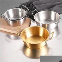 Dishes Plates 1Pcs With Handle Stainless Steel Bowl Serving Korean Cuisine Sauce Seasoning Dish Gold Sier Kitchen Tableware Drop D Dhklb