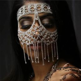 Handmade Rhinestone Tassel Face Chain Masquerade Mask Face Jewelry for Women Luxury Crystal Head Decor Cover Face Accessories 240223