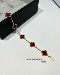 Designer Jewelry Luxury Bracelet Link Chain Vanca Four Leaf Grass Five Flower Female v Gold Rose Gold White Fritillaria Red Agate Collar Chain Straight X050