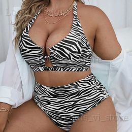 Women's Swimwear Zebra Striped Print Women Large Bikini Sexy 2023 Summer Plus Size Swimwear Ladies Two Pieces Swimming Suits 3XL 4XL Beachwear T240227