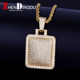 Bling Cage Dog Tag Necklace & Pendant Steel Rope Chain Gold Colour Iced Out Full Cubic Zircon Men's Hip Hop Jewellery For G292v