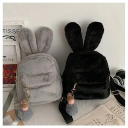 School Bags Kawaii Girl Plush Backpack Faux Fur Mini Ear Women Travel Shoulder Student