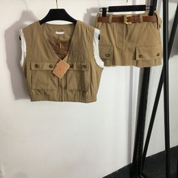 Fashion Cargo Vest Dresses Set Women Brand Jackets Shorts Girls Luxury Personality Charm Tracksuit Khaki Long Trousers