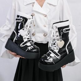 Boots Woman Lolita Shoes Winter 2024 Platform Heels Women's Mid Calf Booties Gothic Pink Cute Chain JK Cosplay Japanese Style