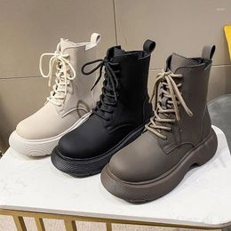 Boots Casual Leather Mid Length Slim LegKnight Women's For Autumn Outerwear ComfortableThick Soled Short