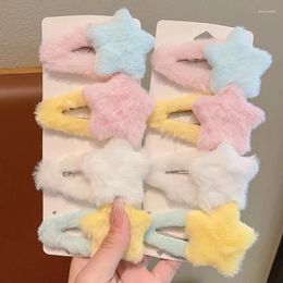 Hair Clips Kiss Jewellery Girl Y2K Winter Pink Blue Plush Star Hairpins Duckbill Clip Women Korean Fashion Kpop BB Accessories Gift