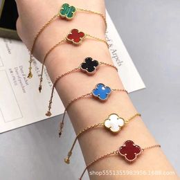 Designer Jewellery Luxury Bracelet Link Chain Vanca Clover Single Flower Bracelet Womens v Gold Thick Natural Double Sided Fritillaria Live