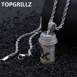 TOPGRILLZ Hip Hop Detachable Medicine Bottle Pendant Necklace Men's Jewellery Gold Silver Colour Cubic Zircon Necklaces Gifts2574