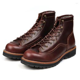 Boots Handmade Vintage Lace-Up Genuine Leather Platform Men Ring Black Red Ankle Dress Work Casual Motorcycle