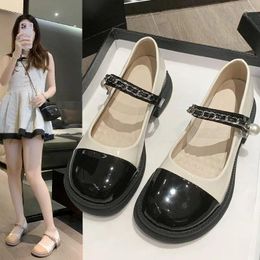 Dress Shoes French Colour Blocking Small Leather Children Summer Breathable Single Thick Bottom Chain Women's