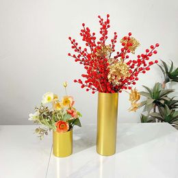 Year Decoration, New Year's Eve Golden Iron Lucky Bucket, Winter Green, Silver Willow Flower Ware, Modern and Simple Home Vase Ornaments