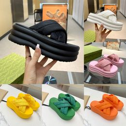 Luxury Slippers Slide Designer Women Ladies Cross Platform Shoes Plate-forme Sandals Women's Slide Sandal Beach Woman Rubber Slippers Middle heel 6.5cm pantoufle