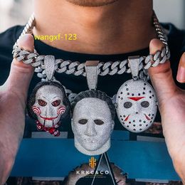 Custom Pendant Hiphop Jewelry Mask Pendant Necklace White Gold Iced Out Horror Scary Ghost Crystal KRKC Saint Halloween Brass