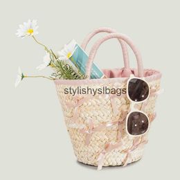 Totes New Handheld Bowknot Straw Woven Bag Handmade Beach Vacation Shoulder Handbag 230406H24227