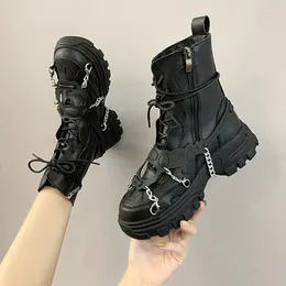 Boots Comemore Women Autumn 2024 Punk Gothic Woman Combat Boot Ladies Black Motorcycle Shoes Platform Ankle 39