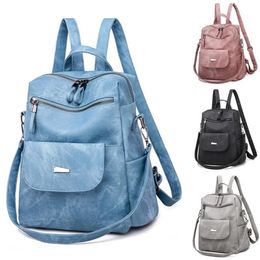 Backpack Style Leather Women Shoulder Bag Vintage Bagpack Travel Backpacks For School Teenagers Girls Back Pack Mochila Feminina2057