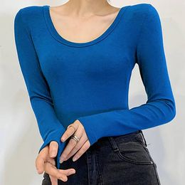 Women's T Shirts Shirt Women Cotton Long Sleeve O Neck Slim Korean Fashion Basic Spring Autumn Elasticity Soild Tee Femme Tops Woman