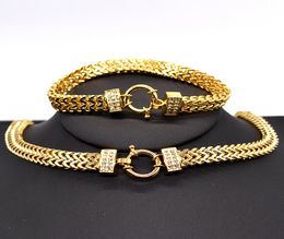 Amumiu 2017 New Arrival Men Chain Necklace Bracelet Sets Special Lock Stainless Steel Women Gold Color Jewellery Hztz125 J 1905099183083