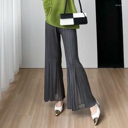 Women's Pants Miyake Pleated Casual Women 2024 Summer Graceful Fashionable High-End Comfort Loose Slim Fit Bootcut Trousers