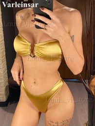 Women's Swimwear New Sexy U Shaped Bandeau Strapless Bikini Women Swimwear Female Swimsuit Two-pieces Bikini set Bather Bathing Suit Swim V4647G T240227