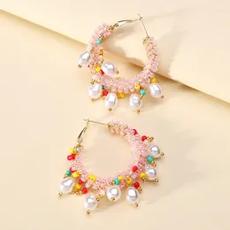 Stud Earrings 2024 Rice Bead Large Circles Flower Fashion Minimalist Personalised Hand-woven Bohemian Alloy Women Beaded