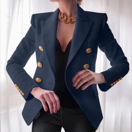 Women Blazers Jacket Spring Autumn Solid Button Suit Coat Outwear Elegant Business Work Office Lady Oversize Clothes 240226