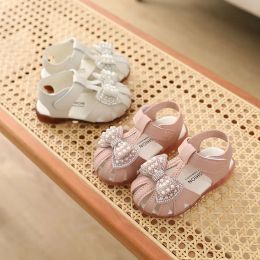 Boots Baby Girls Shoes Bowtie Sandals for Girls Kids Fashion Hollow Out Leather Shoe Soft Sole Cute Princess Pearl Beach Shoes F05273