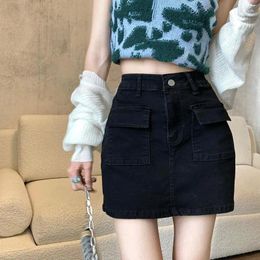 Skirts Lucyever Korean Fashion Denim Mini Skirt Women Sexy Slim Fit High Waisted Cargo Female Elegant Chic Bodycon Short