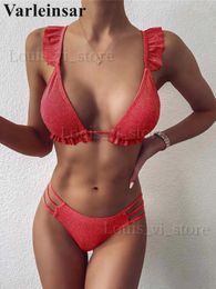 Women's Swimwear Sexy Ruffle Frilled Glitter Bikini Women Swimwear Female Swimsuit Two-pieces Bikini set Strappy Bather Bathing Suit Swim V2399 T240227