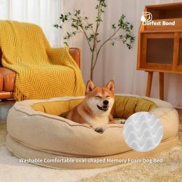 Mats Orthopaedic Washable Comfortable Dog Bed Ovalshaped Memory Foam with Sides Soft Round Dog Bed with Waterproof Lining Dog Sofa